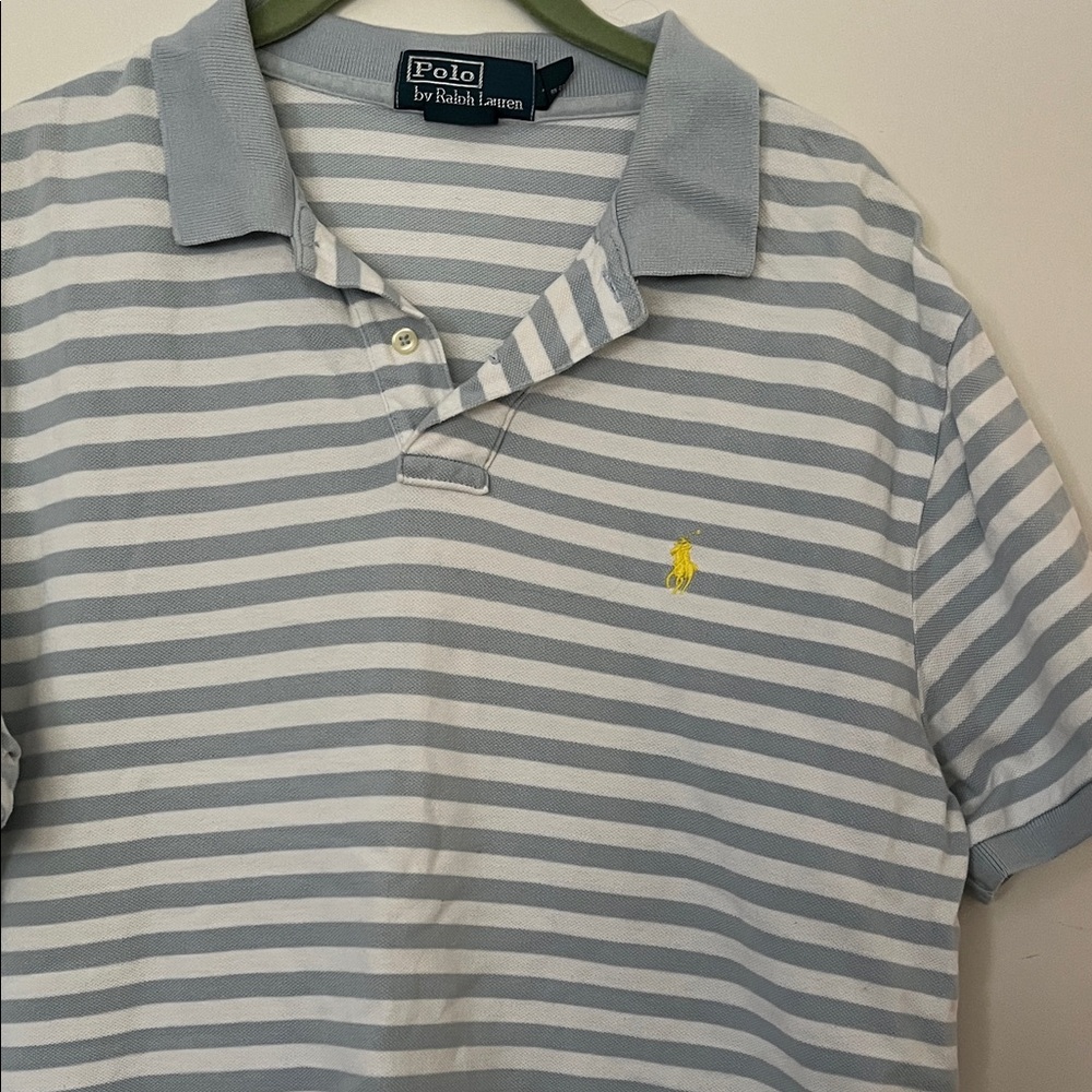 Polo by Ralph Lauren Men's Light Blue and White Striped Polo